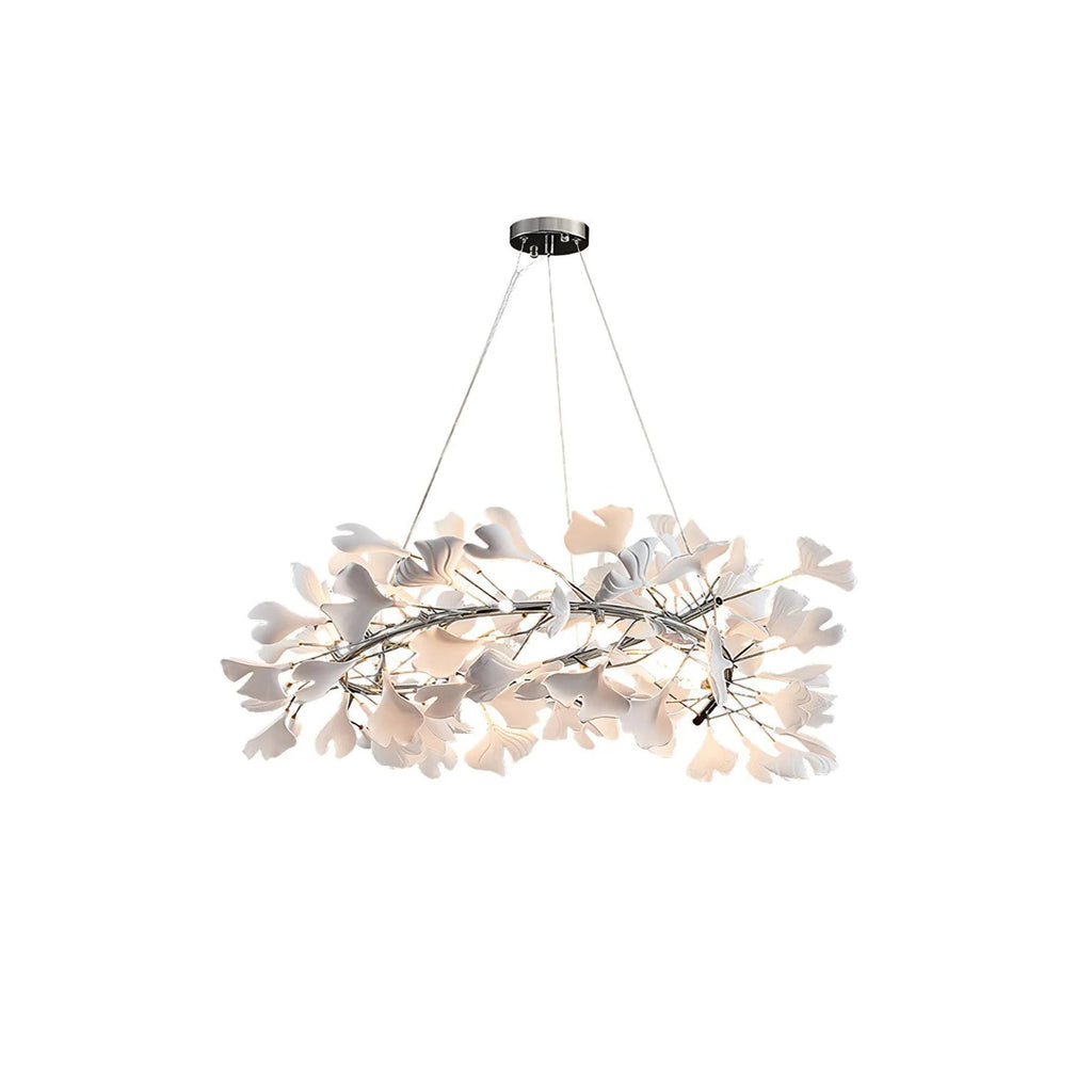 Lustra Suspension Lampe Feuilles de Gingko en Porcelaine Dorée - Neutralighting