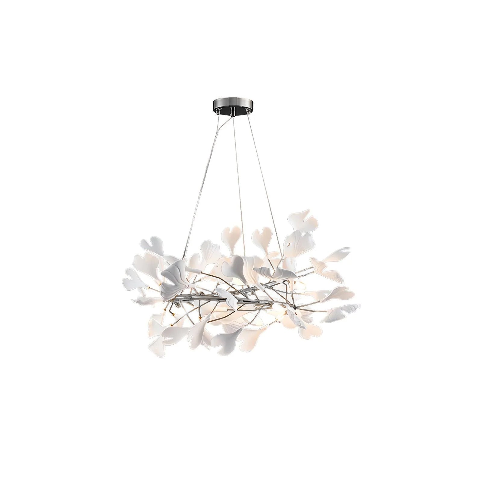 Lustra Suspension Lampe Feuilles de Gingko en Porcelaine Dorée - Neutralighting