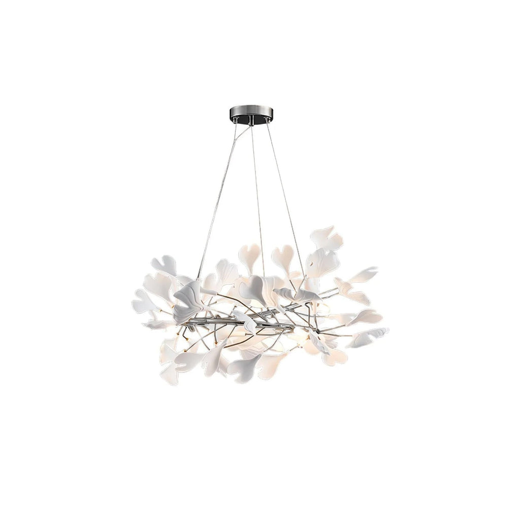 Lustra Suspension Lampe Feuilles de Gingko en Porcelaine Dorée - Neutralighting