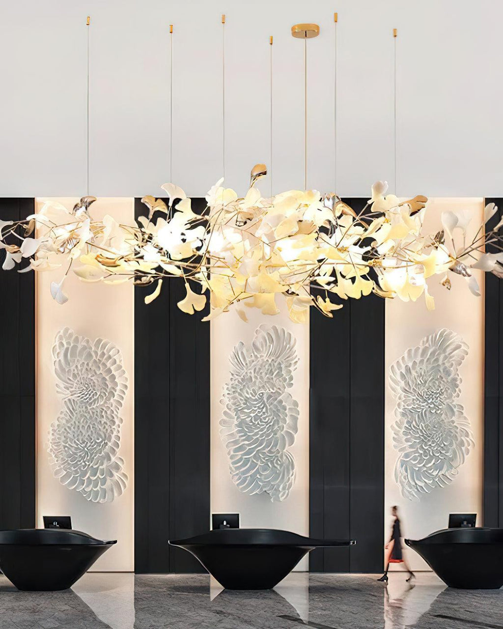 Unoryra Chandelier Postmoderne Céramique Nuage Ginkgo - Neutralighting