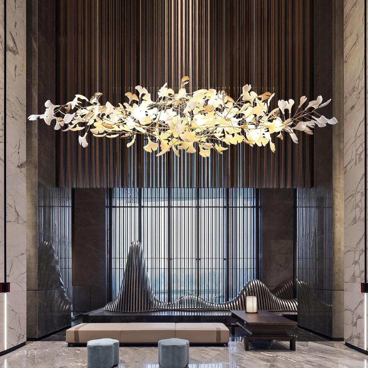 Unoryra Chandelier Postmoderne Céramique Nuage Ginkgo - Neutralighting