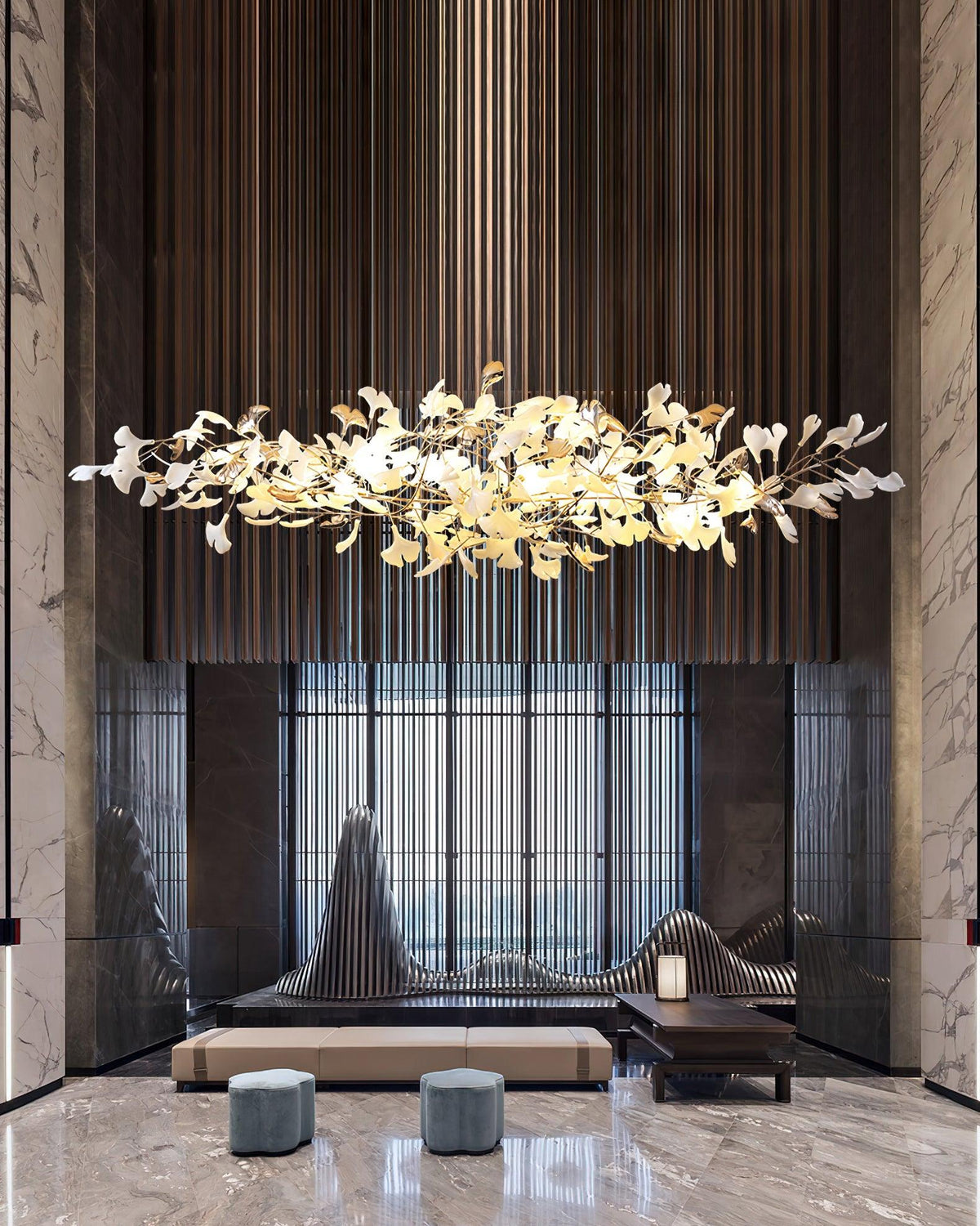 Unoryra Chandelier Postmoderne Céramique Nuage Ginkgo - Neutralighting