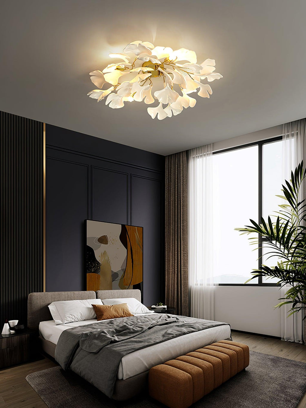 Solara Plafonnier Feuilles de Gingko avec Branches en Laiton - Neutralighting