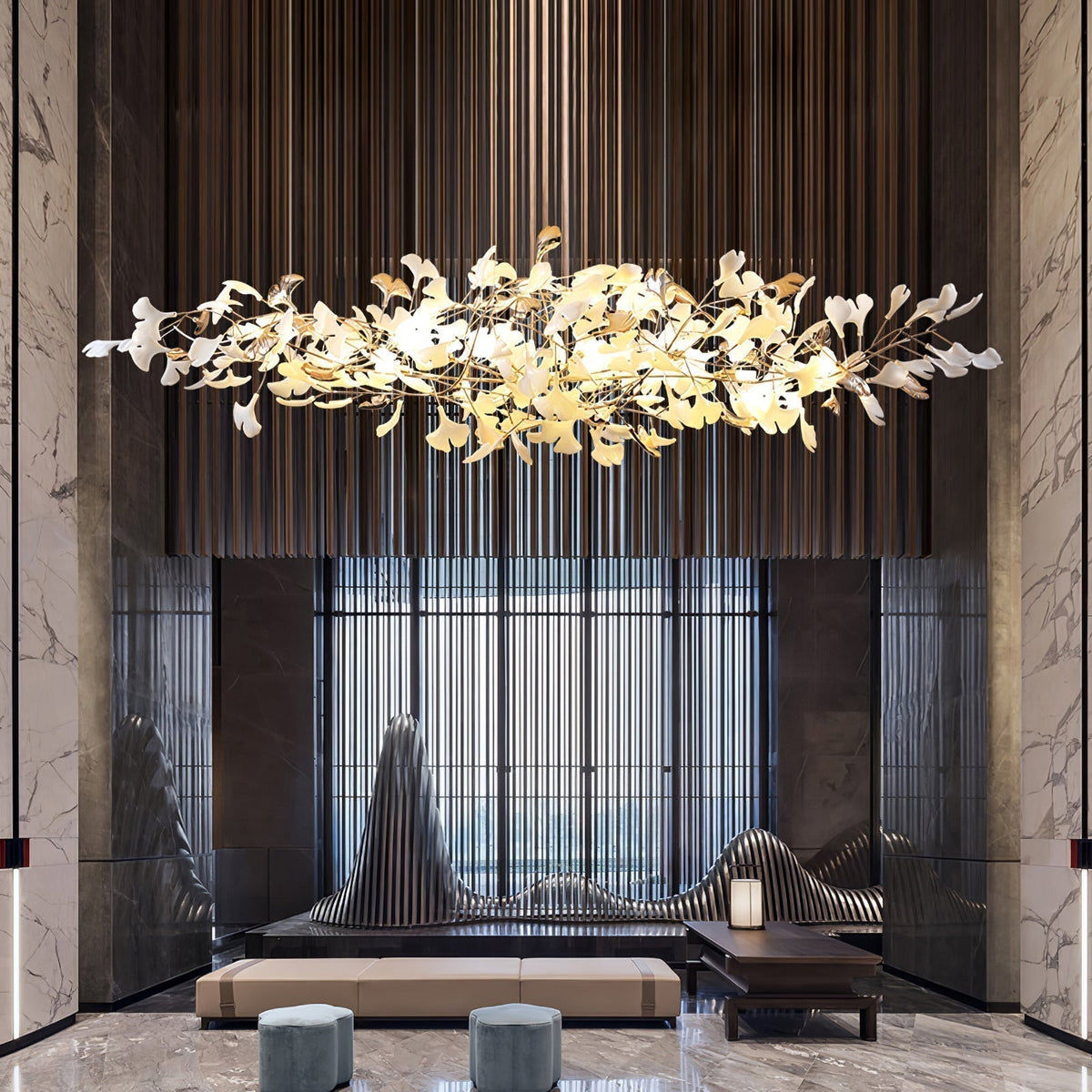 Unoryra Chandelier Postmoderne Céramique Nuage Ginkgo - Neutralighting
