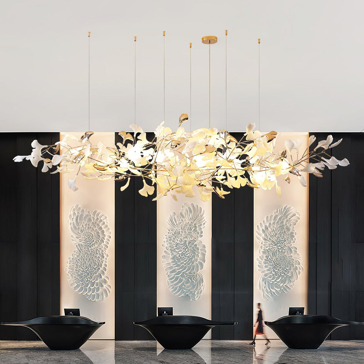 Unoryra Chandelier Postmoderne Céramique Nuage Ginkgo - Neutralighting