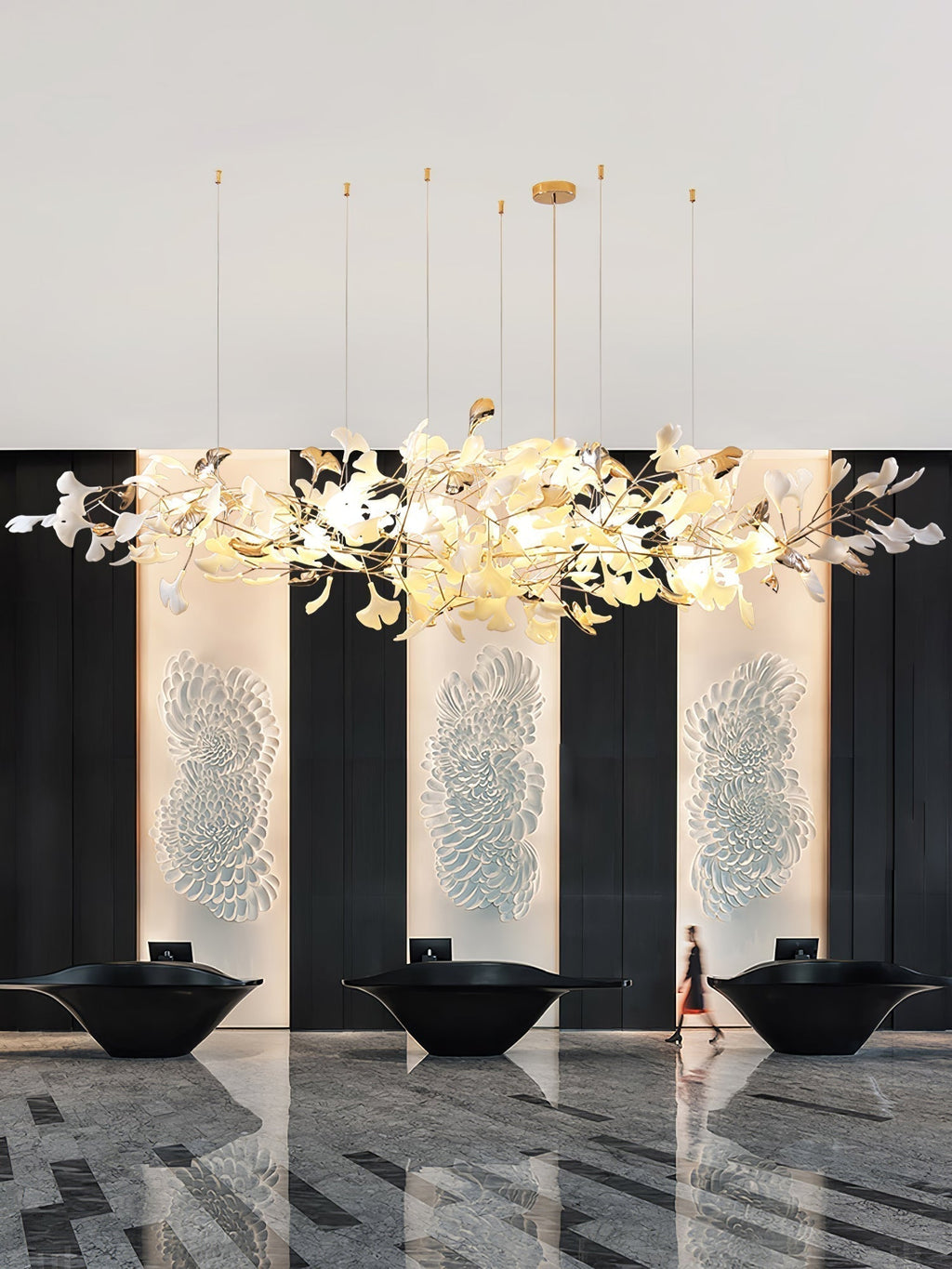 Unoryra Chandelier Postmoderne Céramique Nuage Ginkgo - Neutralighting
