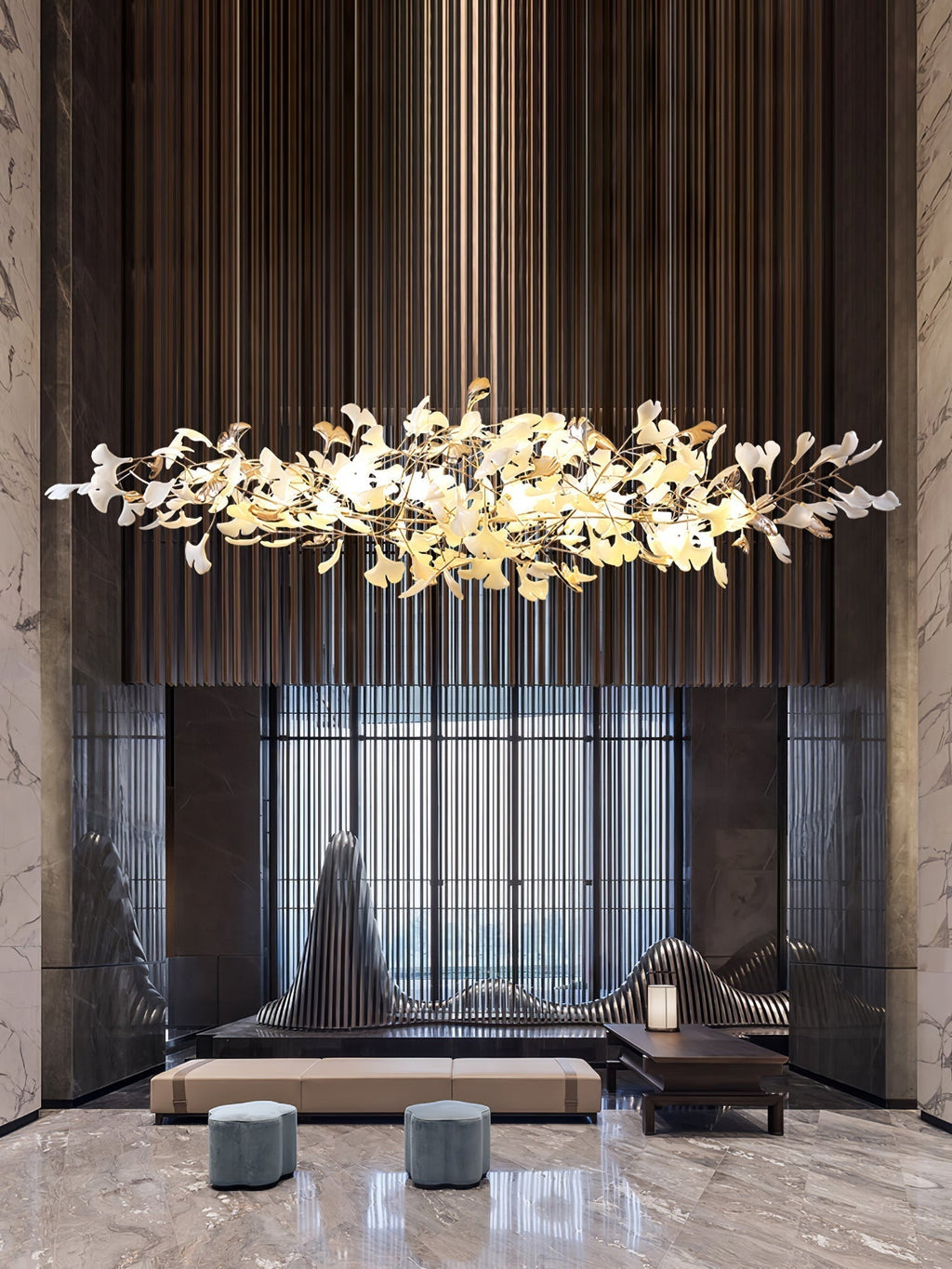 Unoryra Chandelier Postmoderne Céramique Nuage Ginkgo - Neutralighting
