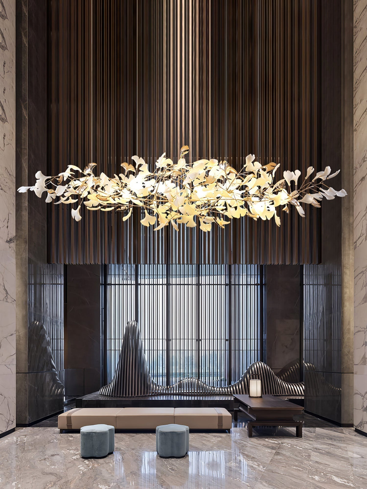 Unoryra Chandelier Postmoderne Céramique Nuage Ginkgo - Neutralighting