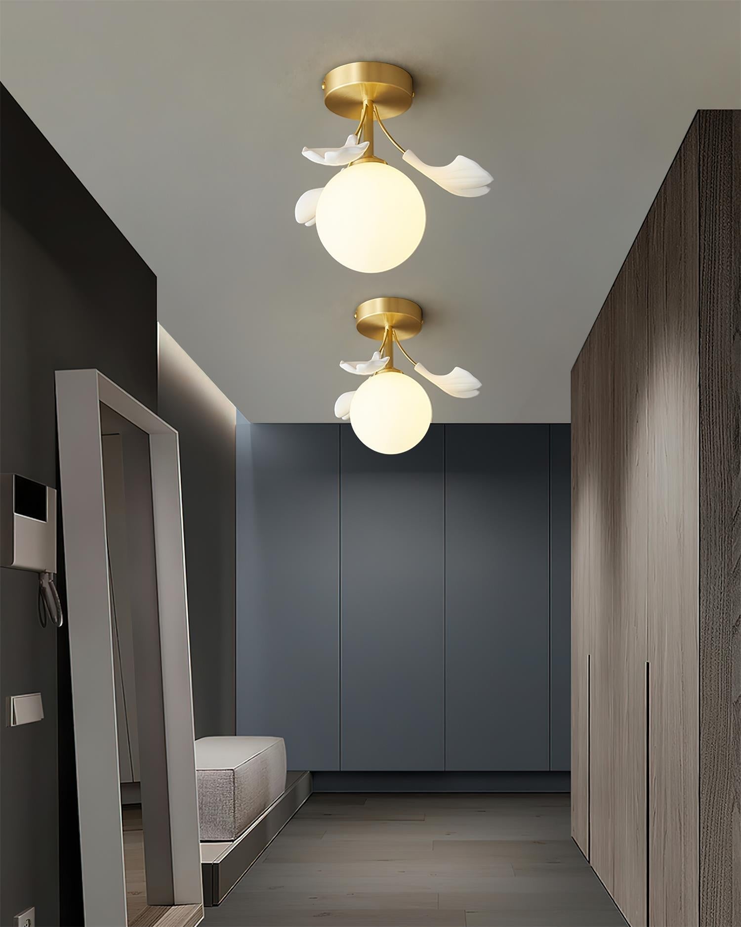 Ginkgo Lustre Plafonnier Rosalia Feuille de Ginkgo Base Dorée - Neutralighting