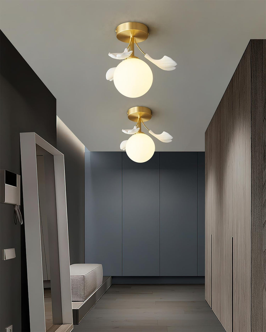 Ginkgo Rosalia Plafonnier Feuille Pétale Laiton Moderne - Neutralighting
