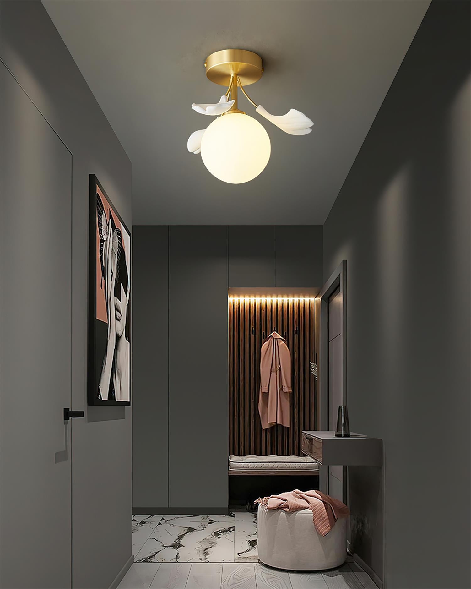 Ginkgo Lustre Plafonnier Rosalia Feuille de Ginkgo Base Dorée - Neutralighting
