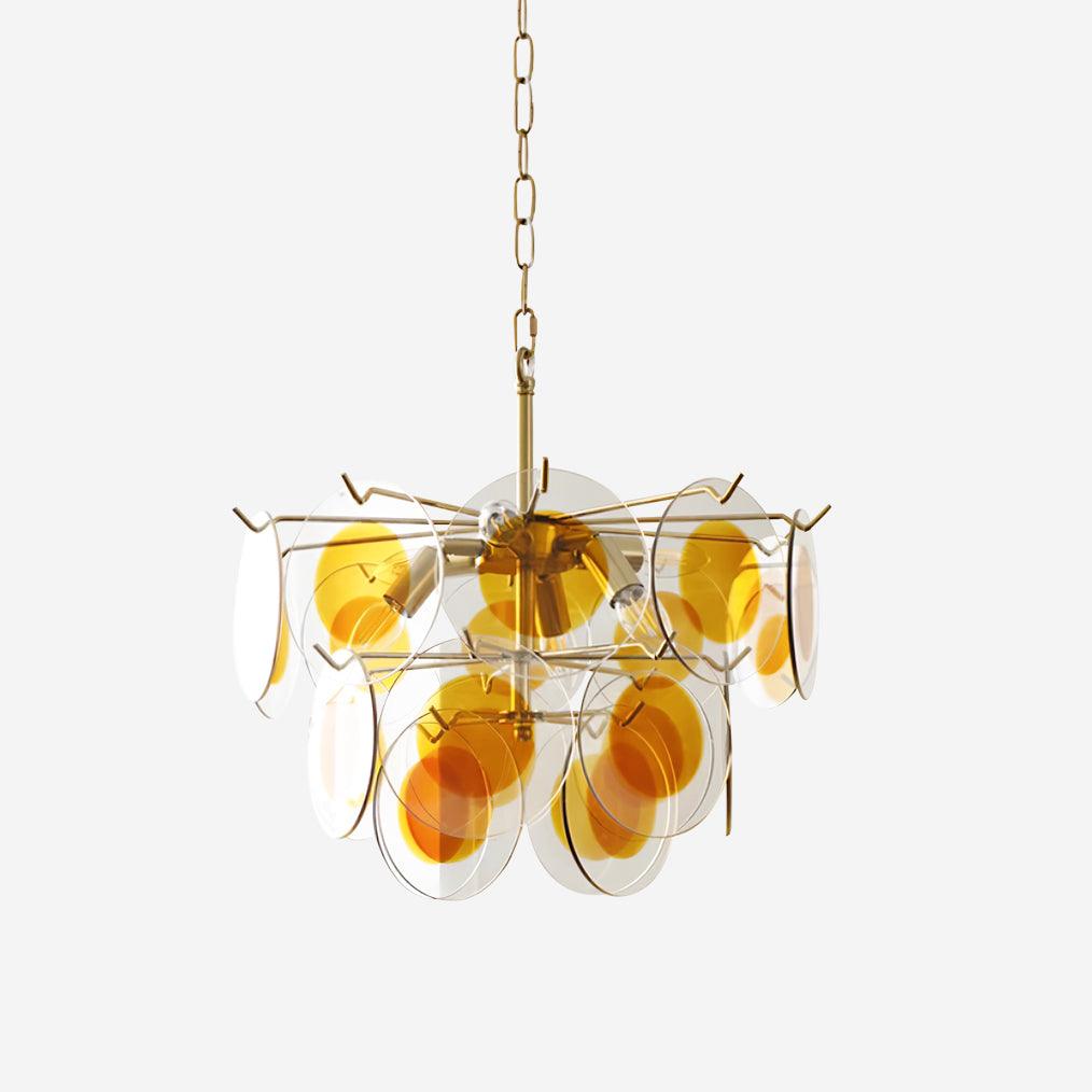 Glass Lustre Disques Caramel Cadre en Laiton Sculptural - Neutralighting