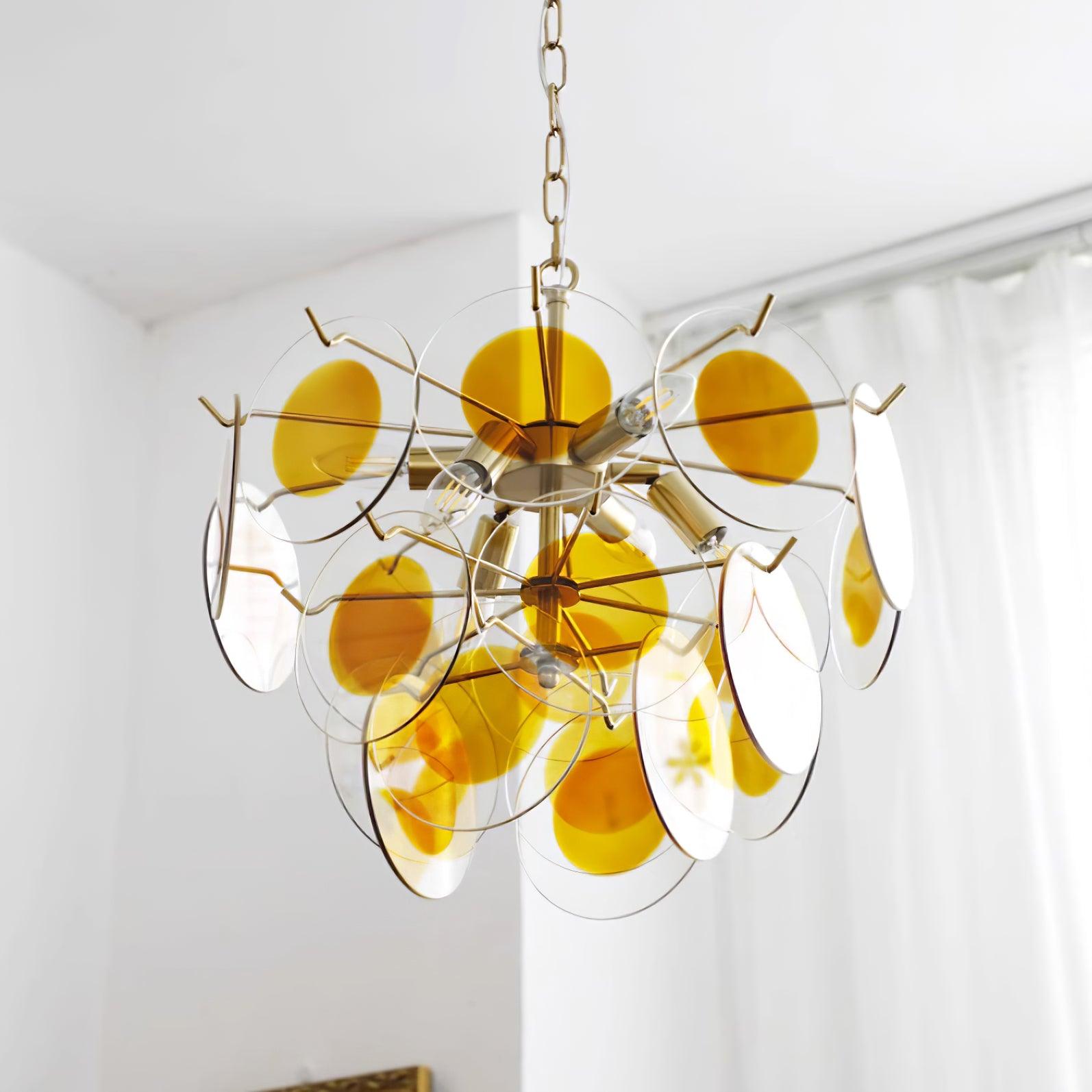Glass Lustre Disques Caramel Cadre en Laiton Sculptural - Neutralighting