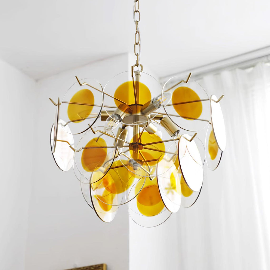 Gino Lustra Lustre Verre Laiton Caramel Moderne - Neutralighting