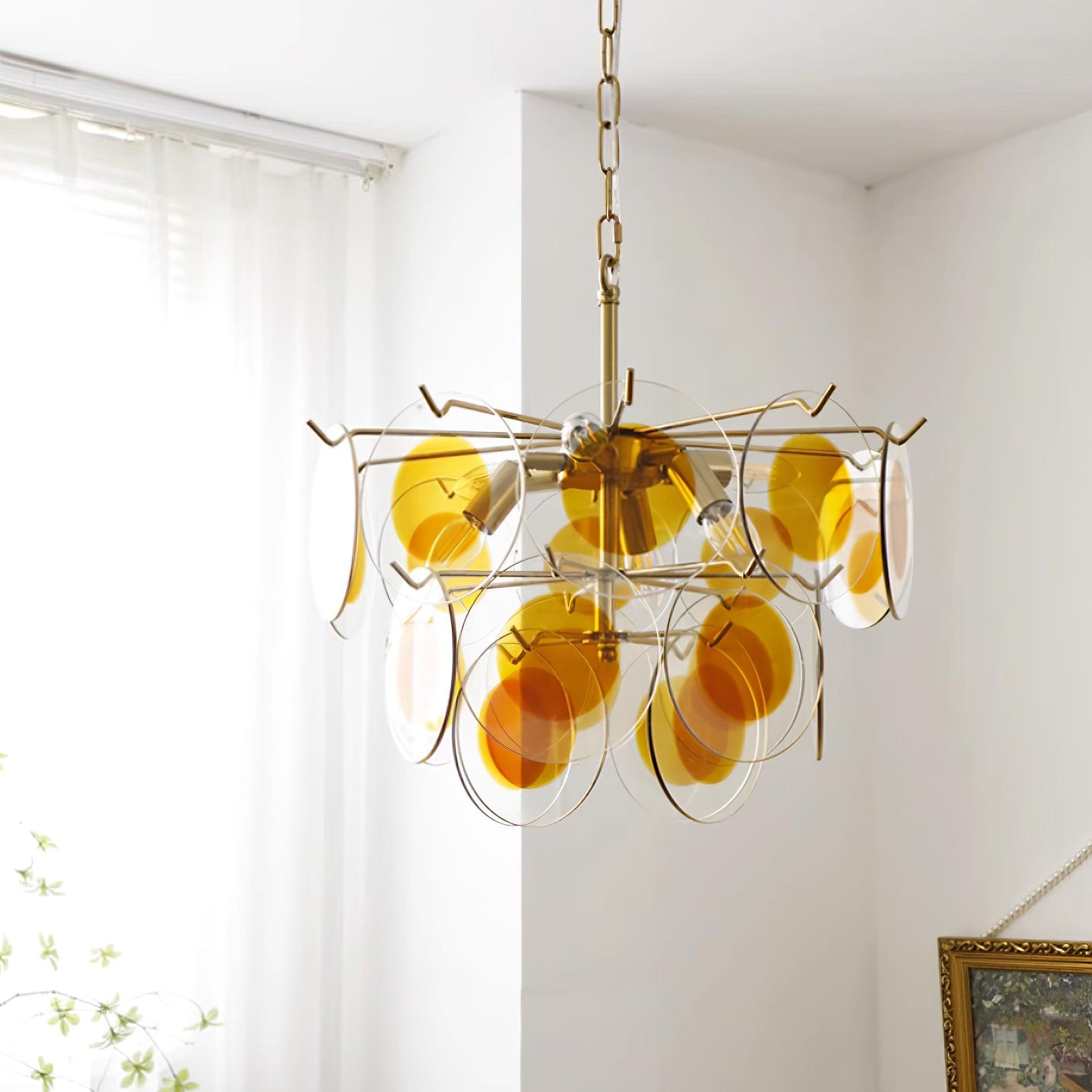 Glass Lustre Disques Caramel Cadre en Laiton Sculptural - Neutralighting