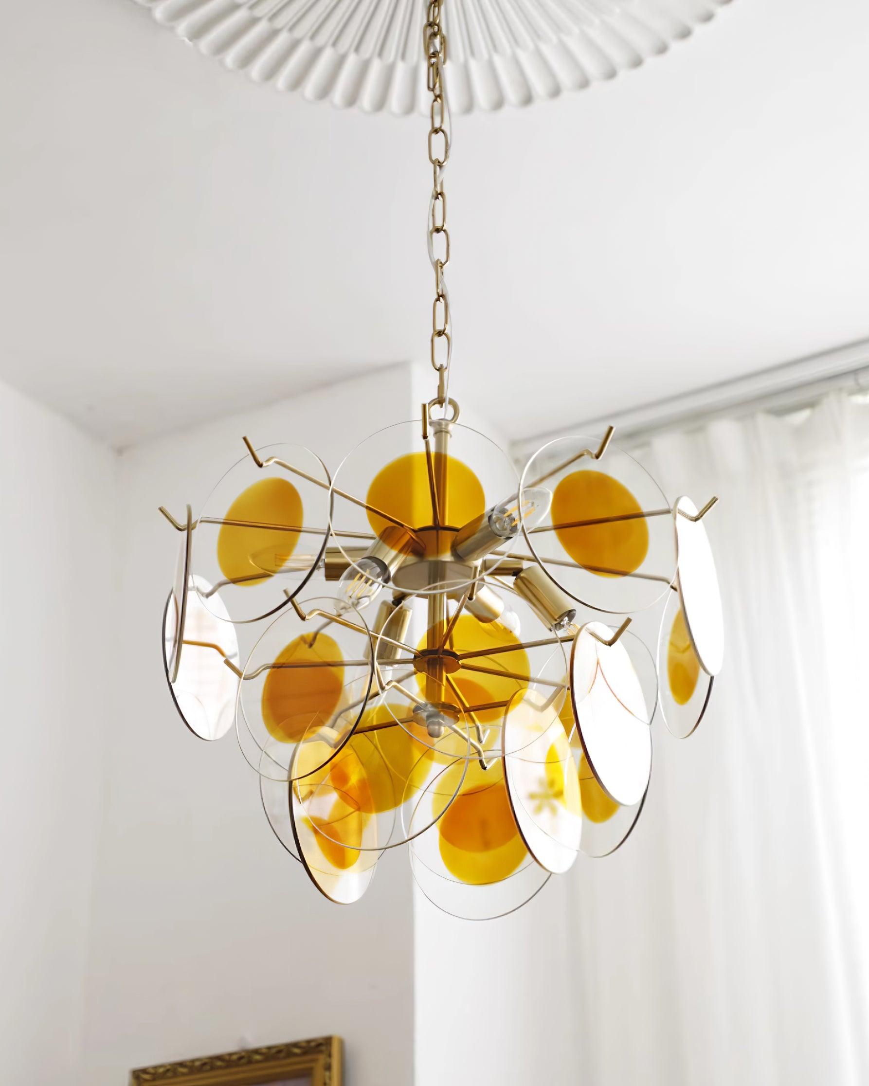 Glass Lustre Disques Caramel Cadre en Laiton Sculptural - Neutralighting