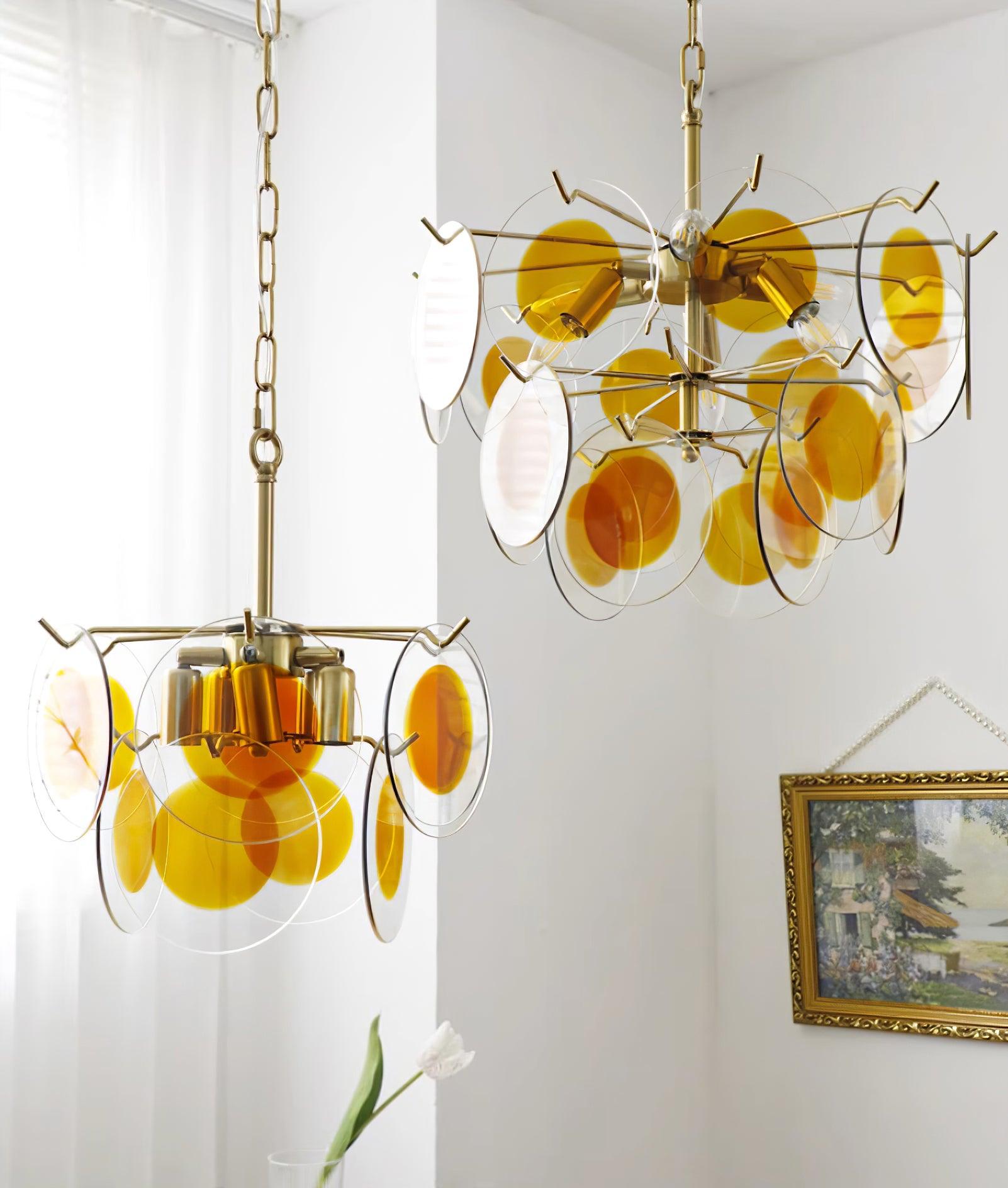 Glass Lustre Disques Caramel Cadre en Laiton Sculptural - Neutralighting
