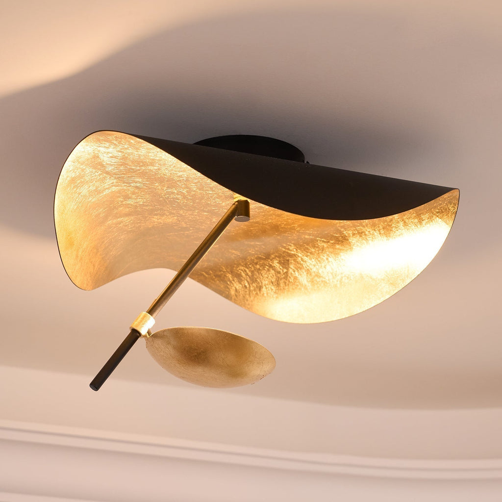 Solara Plafonnier Abat-jour Courbé et Intérieur Doré - Neutralighting
