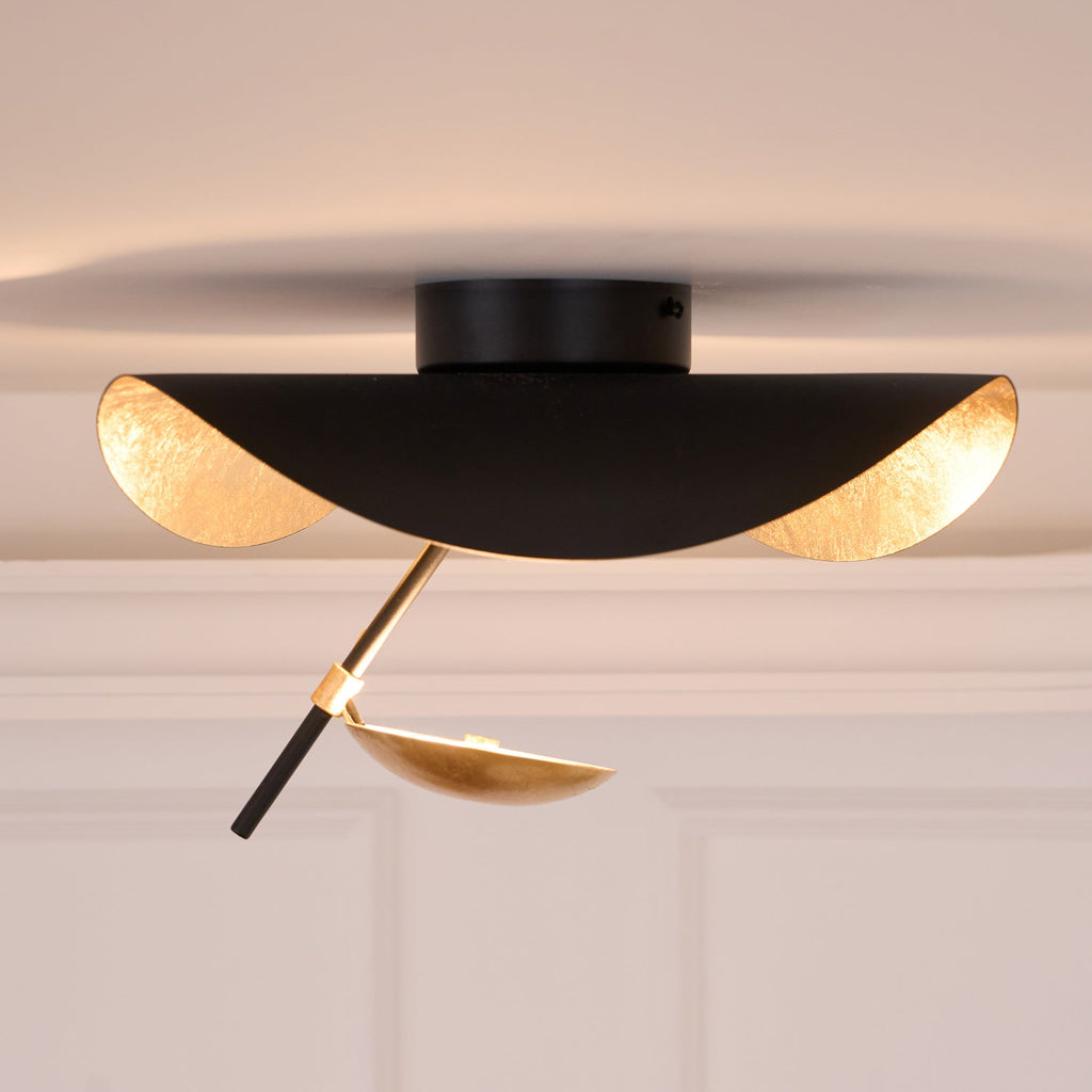 Solara Plafonnier Abat-jour Courbé et Intérieur Doré - Neutralighting
