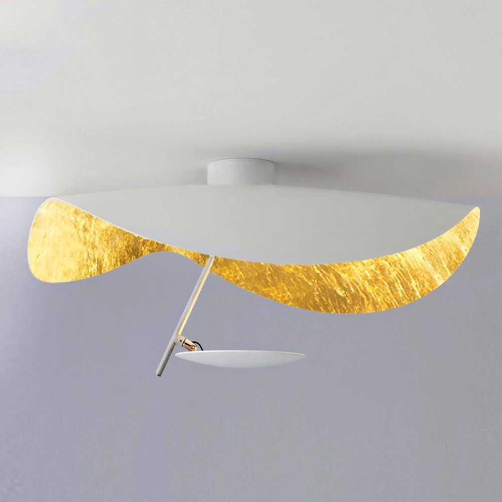 Solara Plafonnier Abat-jour Courbé et Intérieur Doré - Neutralighting