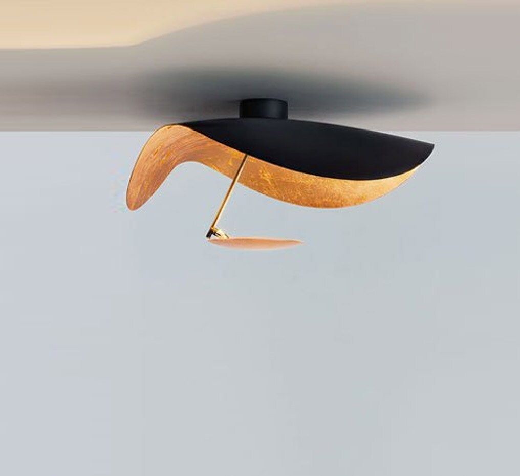Solara Plafonnier Abat-jour Courbé et Intérieur Doré - Neutralighting