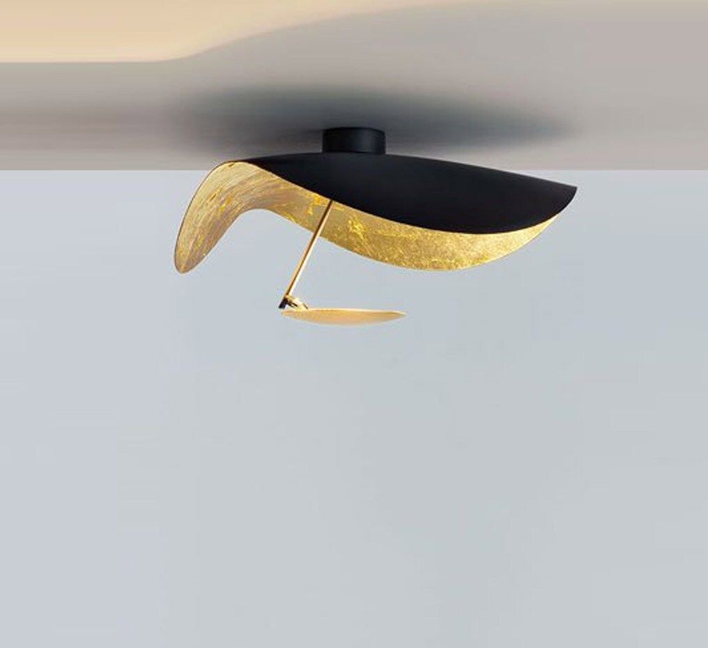 Solara Plafonnier Abat-jour Courbé et Intérieur Doré - Neutralighting