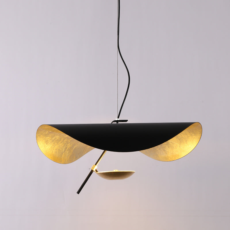 Lustra Suspension Lampe Abat-jour Courbé Noir et Or - Neutralighting