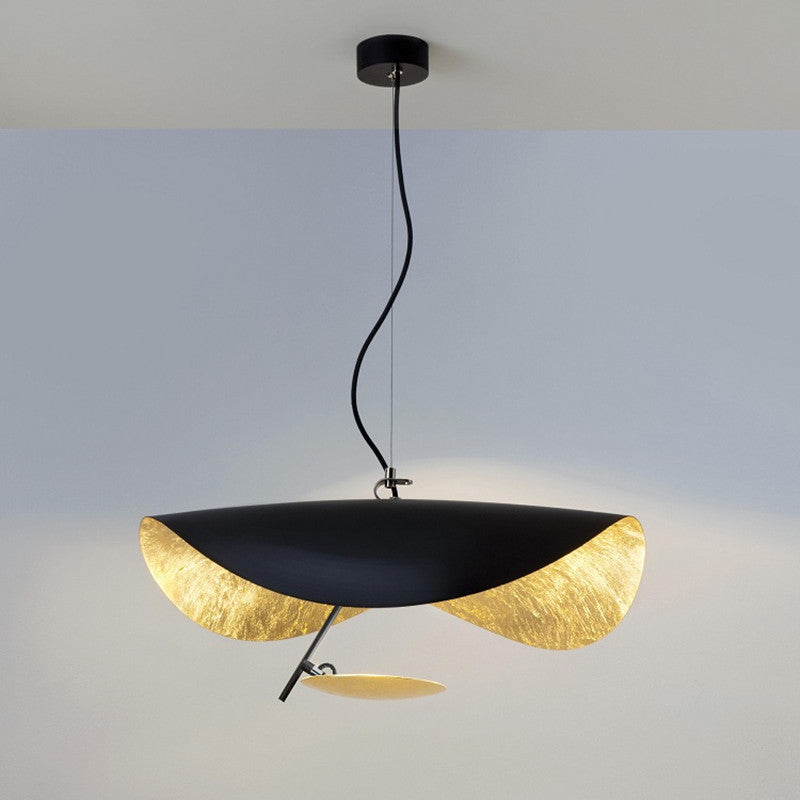 Lustra Suspension Lampe Abat-jour Courbé Noir et Or - Neutralighting