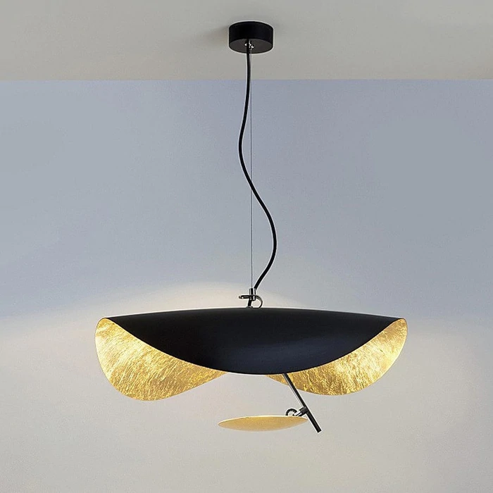 Lustra Suspension Lampe Abat-jour Courbé Noir et Or - Neutralighting