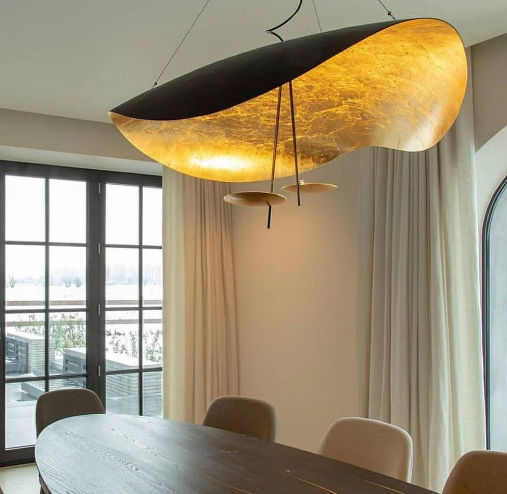 Lustra Suspension Lampe Abat-jour Courbé Noir et Or - Neutralighting