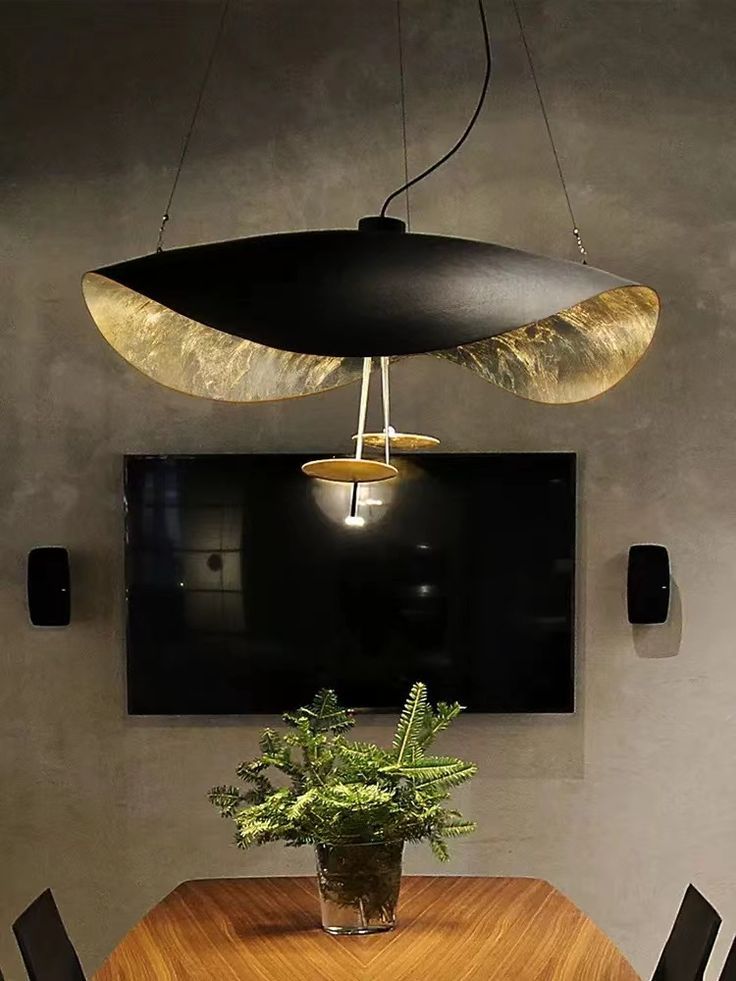 Lustra Suspension Lampe Abat-jour Courbé Noir et Or - Neutralighting