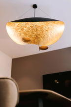 Lustra Suspension Lampe Abat-jour Courbé Noir et Or - Neutralighting