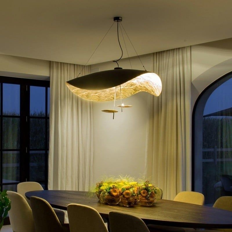 Lustra Suspension Lampe Abat-jour Courbé Noir et Or - Neutralighting
