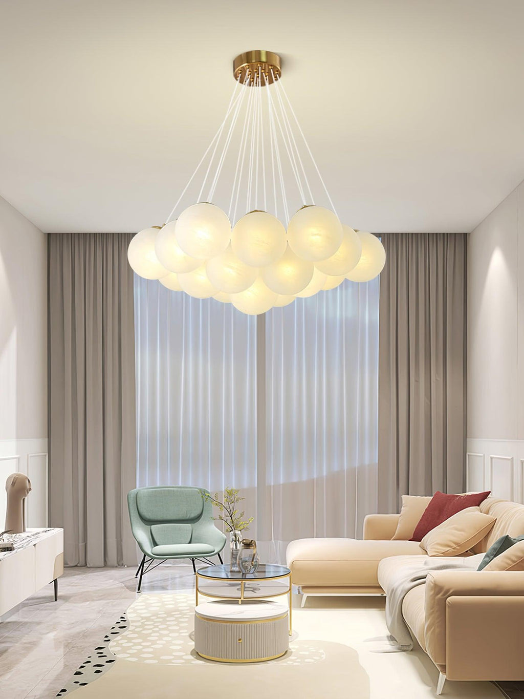 Lustra Chandelier en Verre avec Guirlande en Verre Dépoli - Neutralighting