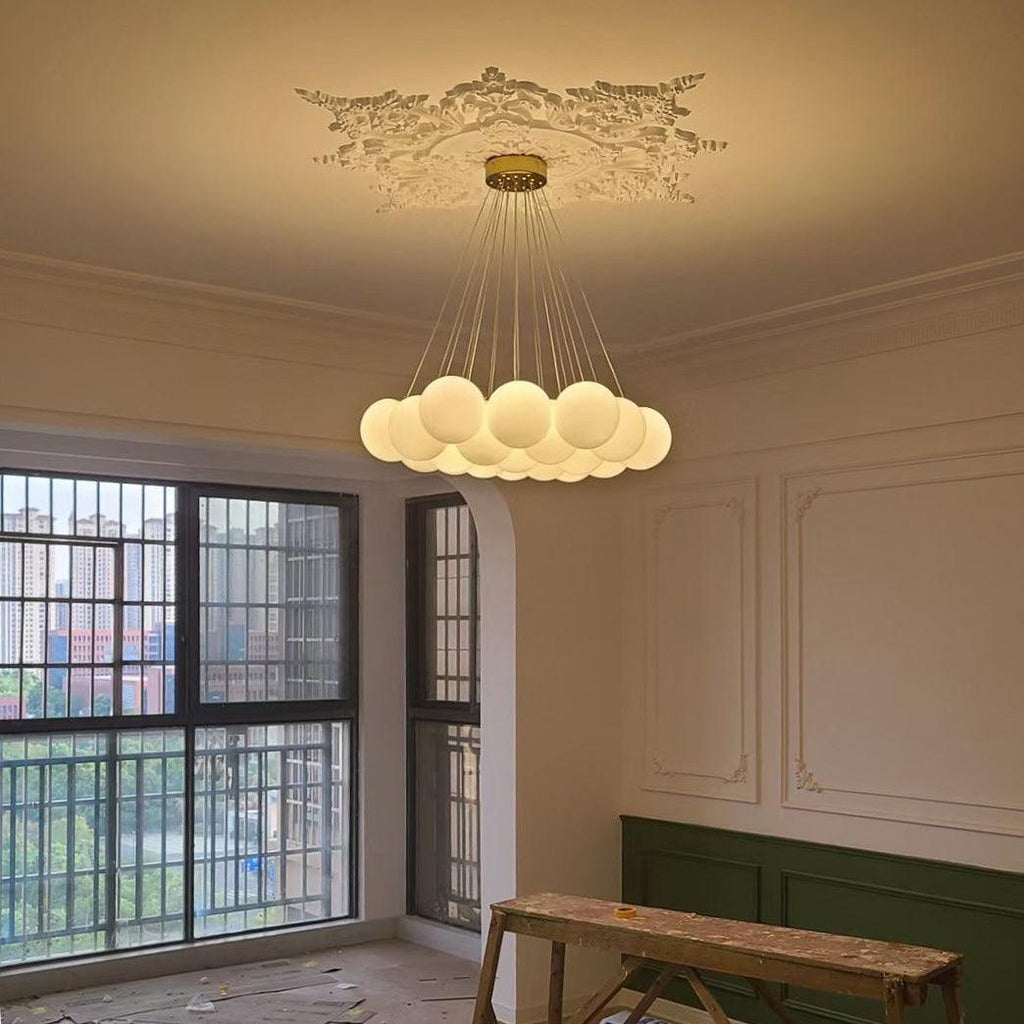 Lustra Chandelier en Verre avec Guirlande en Verre Dépoli - Neutralighting