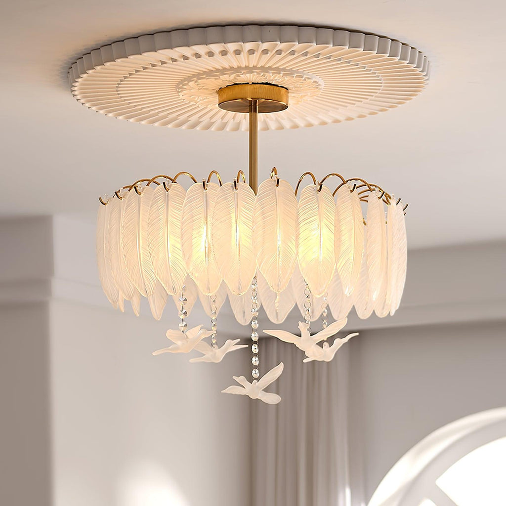 Solara Plafonnier en Verre Plume Oiseau Élégant - Neutralighting
