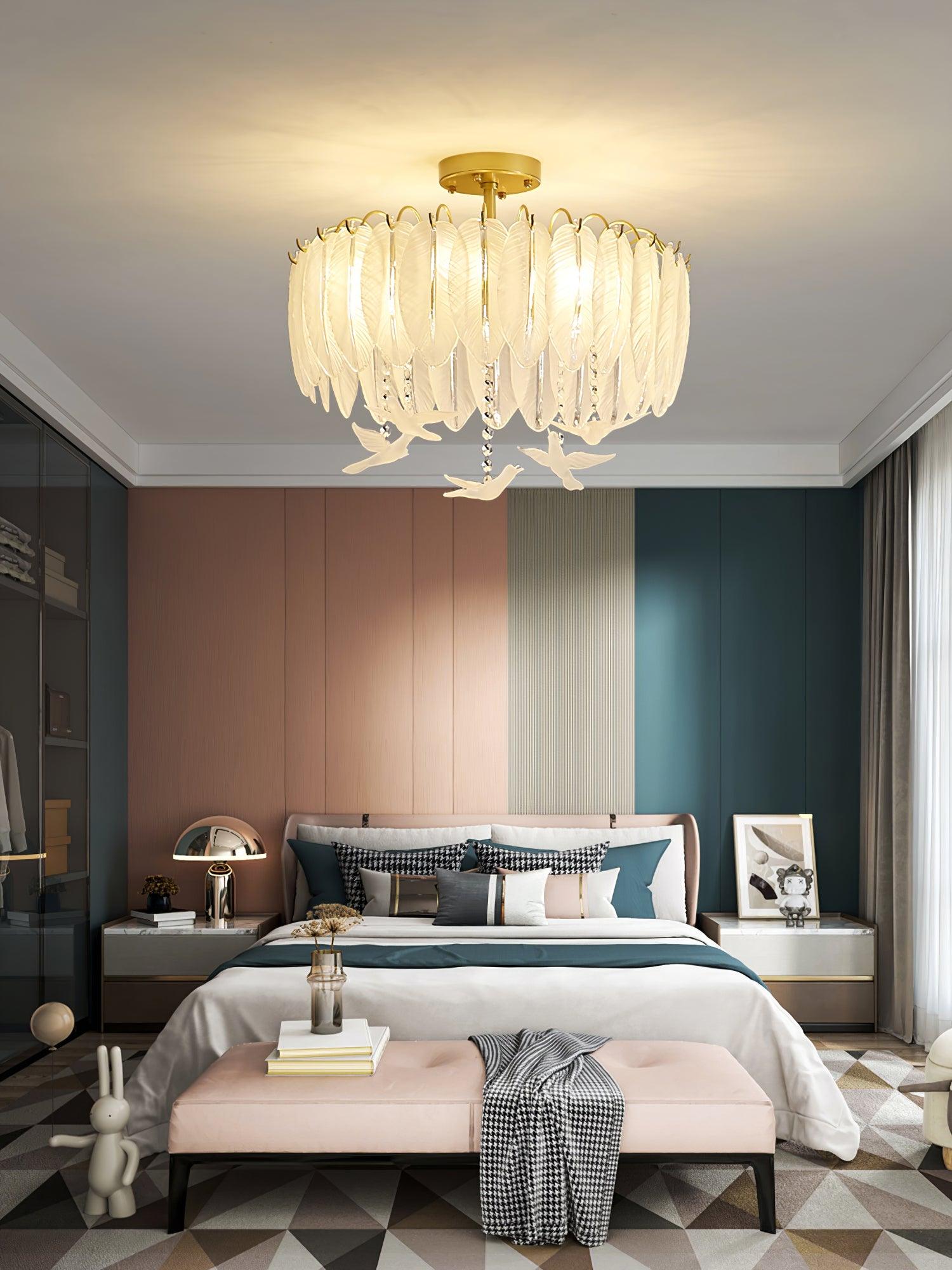 Solara Plafonnier en Verre Plume Oiseau Élégant - Neutralighting