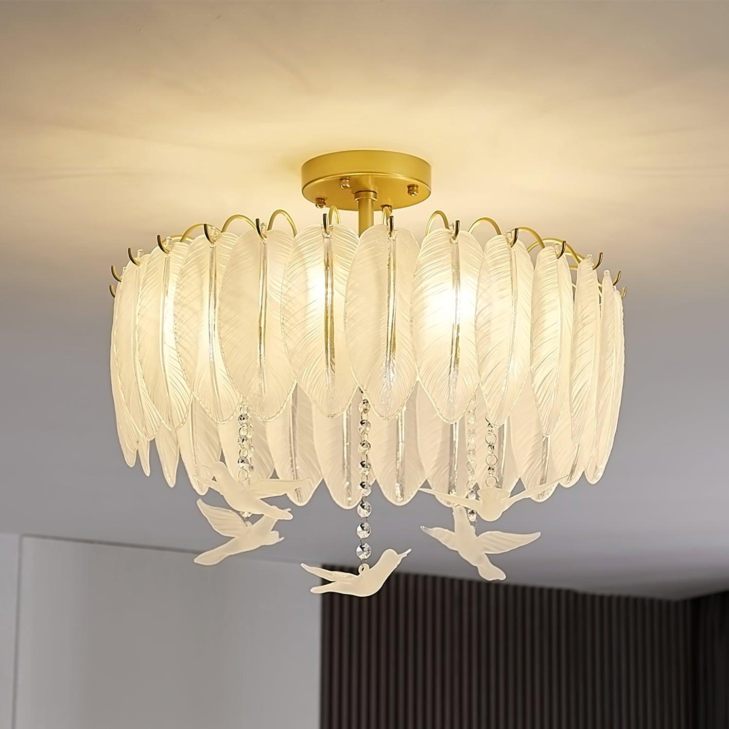 Solara Plafonnier en Verre Plume Oiseau Élégant - Neutralighting