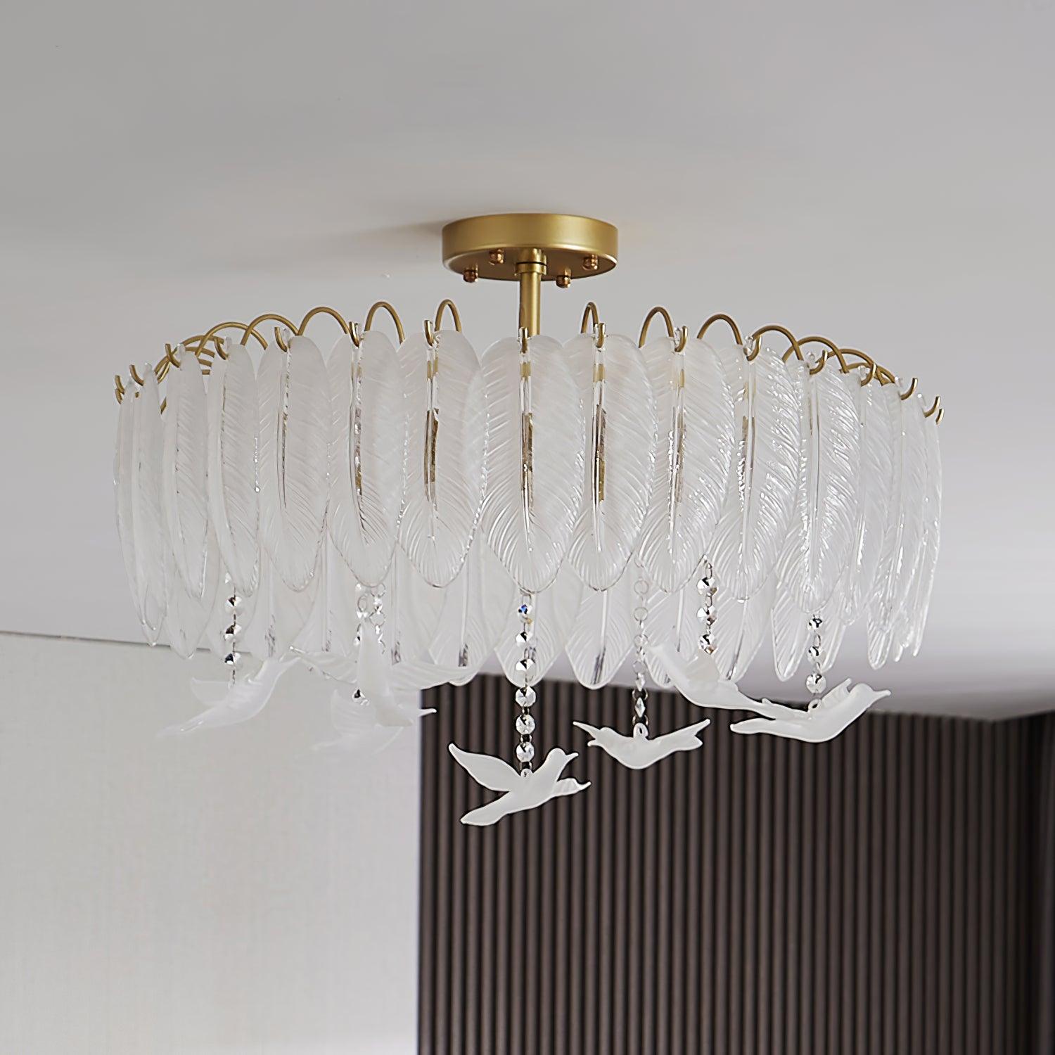 Solara Plafonnier en Verre Plume Oiseau Élégant - Neutralighting