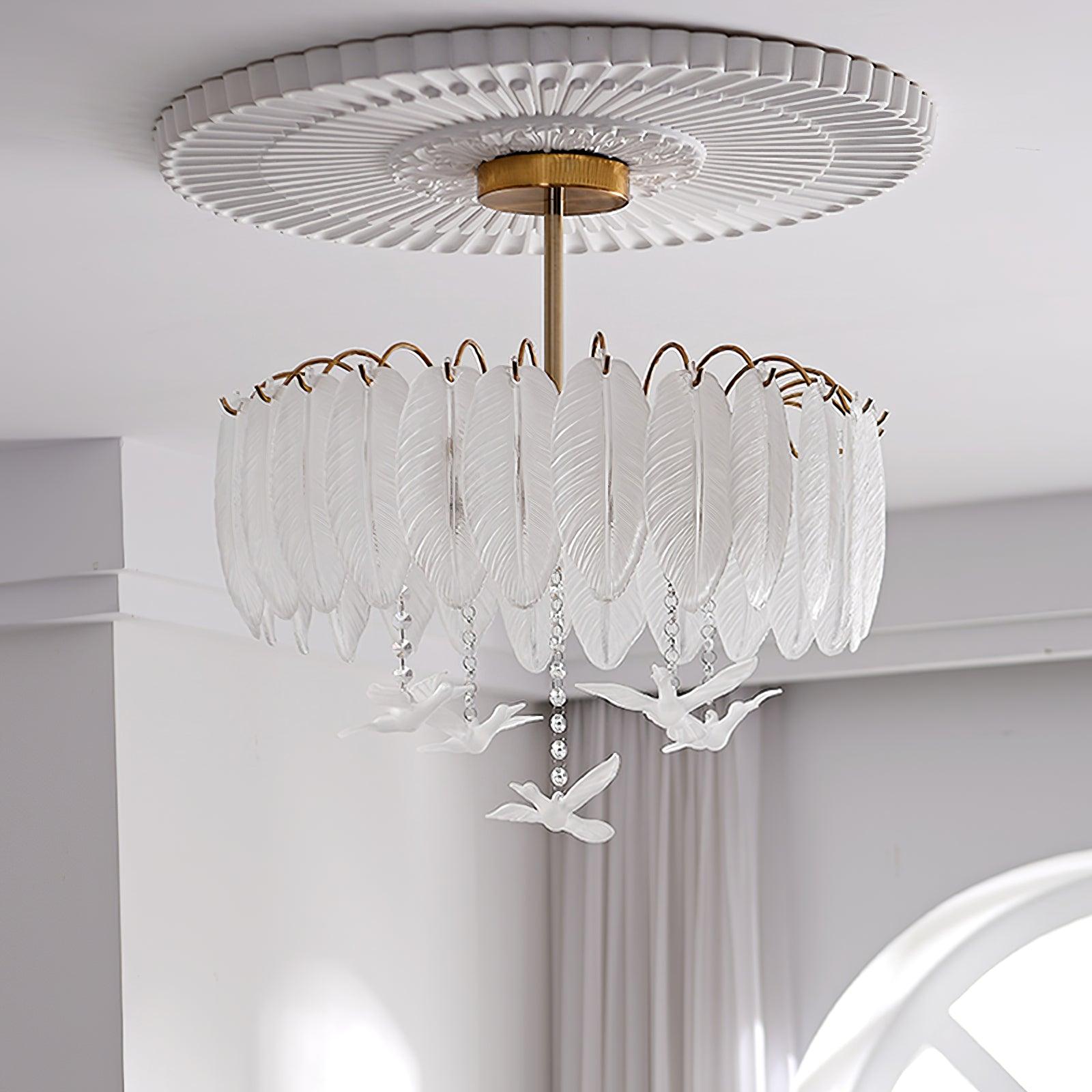 Solara Plafonnier en Verre Plume Oiseau Élégant - Neutralighting