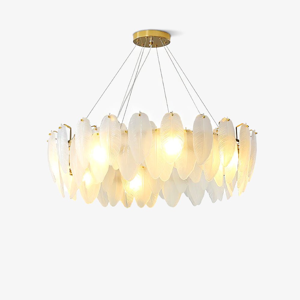 Lustra Chandelier en Plumes et Verre Givré Superposé - Neutralighting