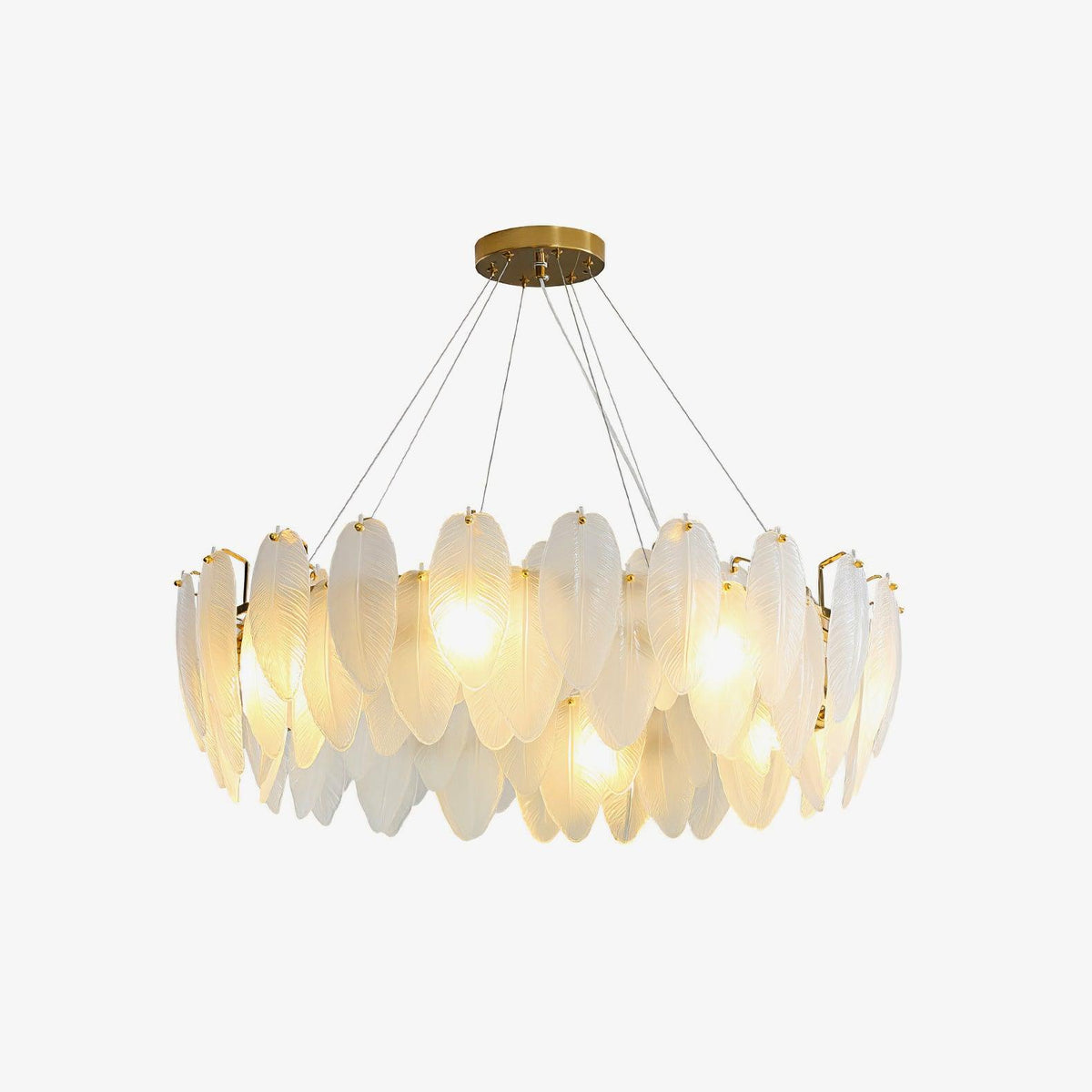 Lustra Chandelier en Plumes et Verre Givré Superposé - Neutralighting