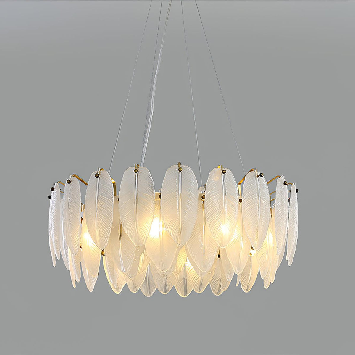 Lustra Chandelier en Plumes et Verre Givré Superposé - Neutralighting