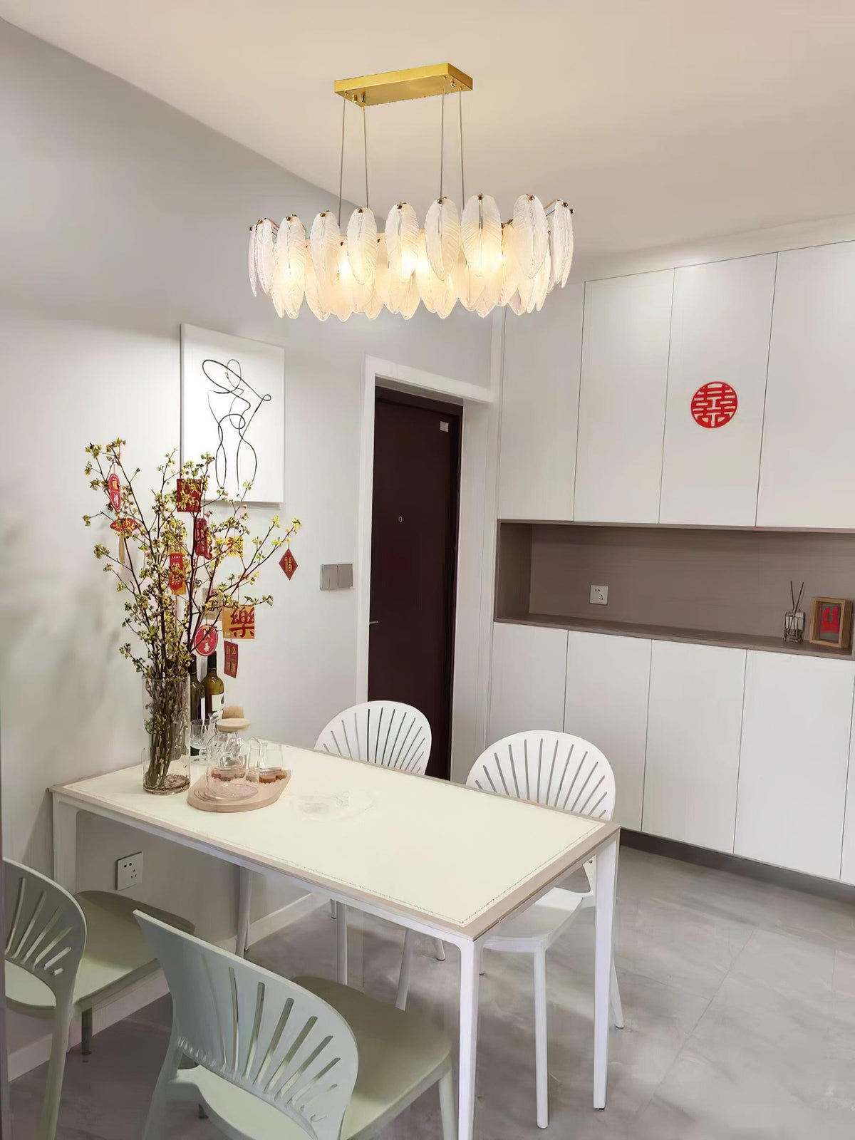 Lustra Chandelier en Plumes et Verre Givré Superposé - Neutralighting