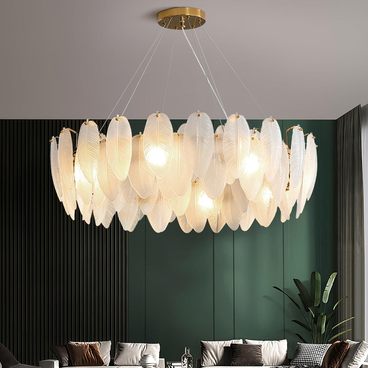 Lustra Chandelier en Plumes et Verre Givré Superposé - Neutralighting
