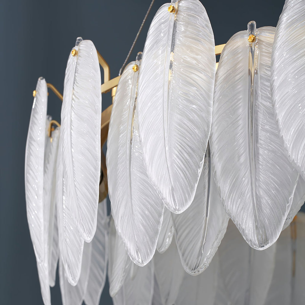 Lustra Chandelier en Plumes et Verre Givré Superposé - Neutralighting