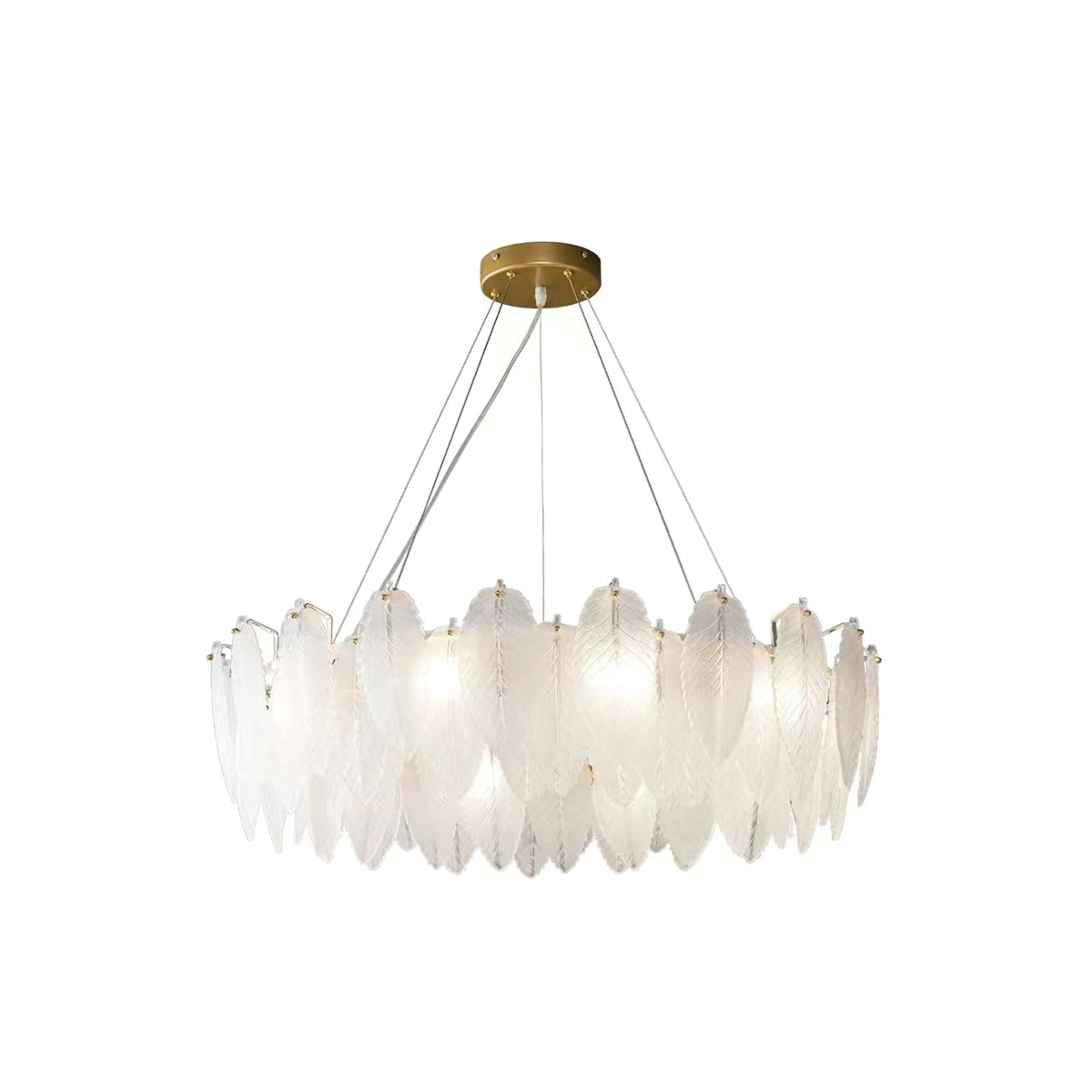 Lustra Chandelier en Plumes et Verre Givré Superposé - Neutralighting