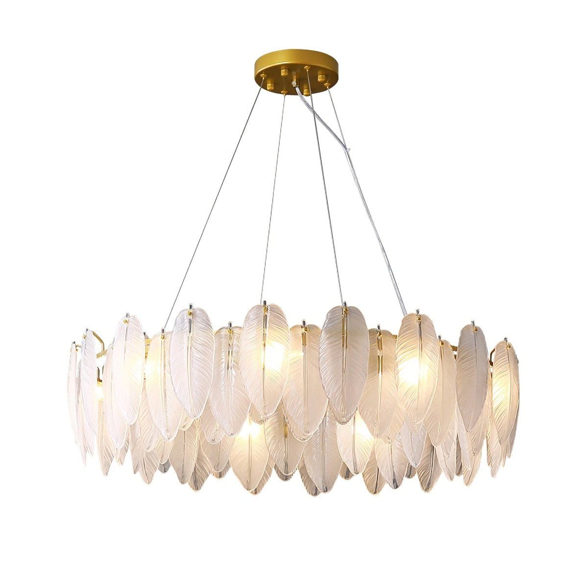 Lustra Chandelier en Plumes et Verre Givré Superposé - Neutralighting