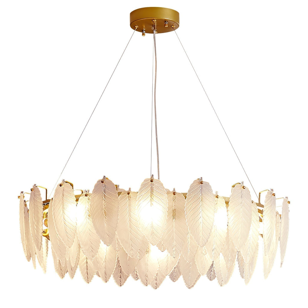 Lustra Chandelier en Plumes et Verre Givré Superposé - Neutralighting