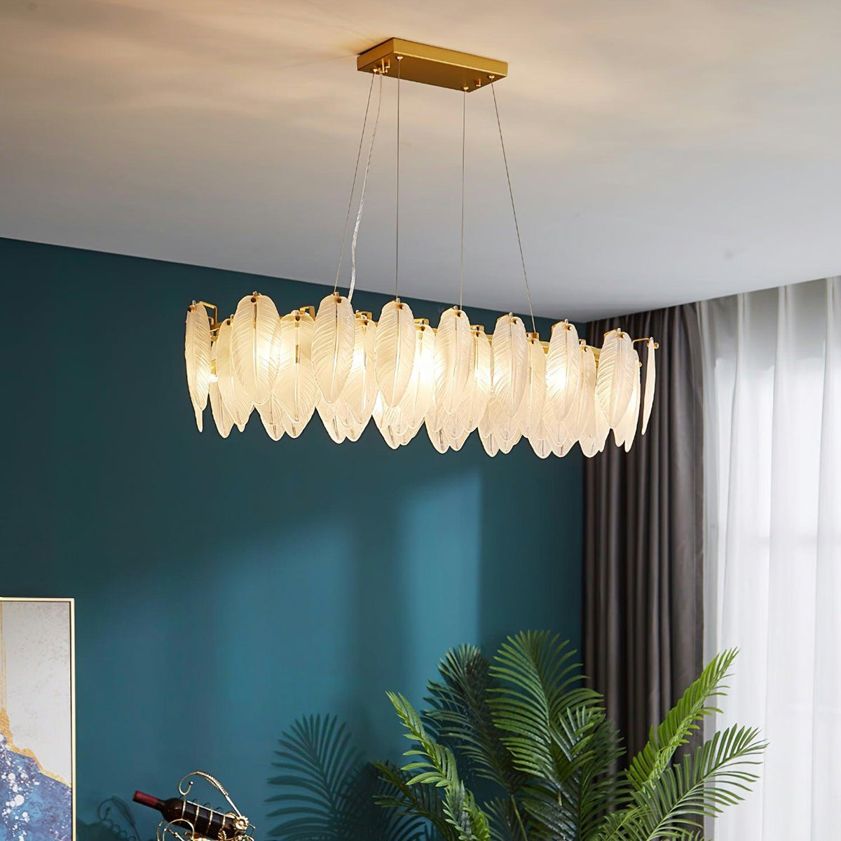 Lustra Chandelier en Plumes et Verre Givré Superposé - Neutralighting